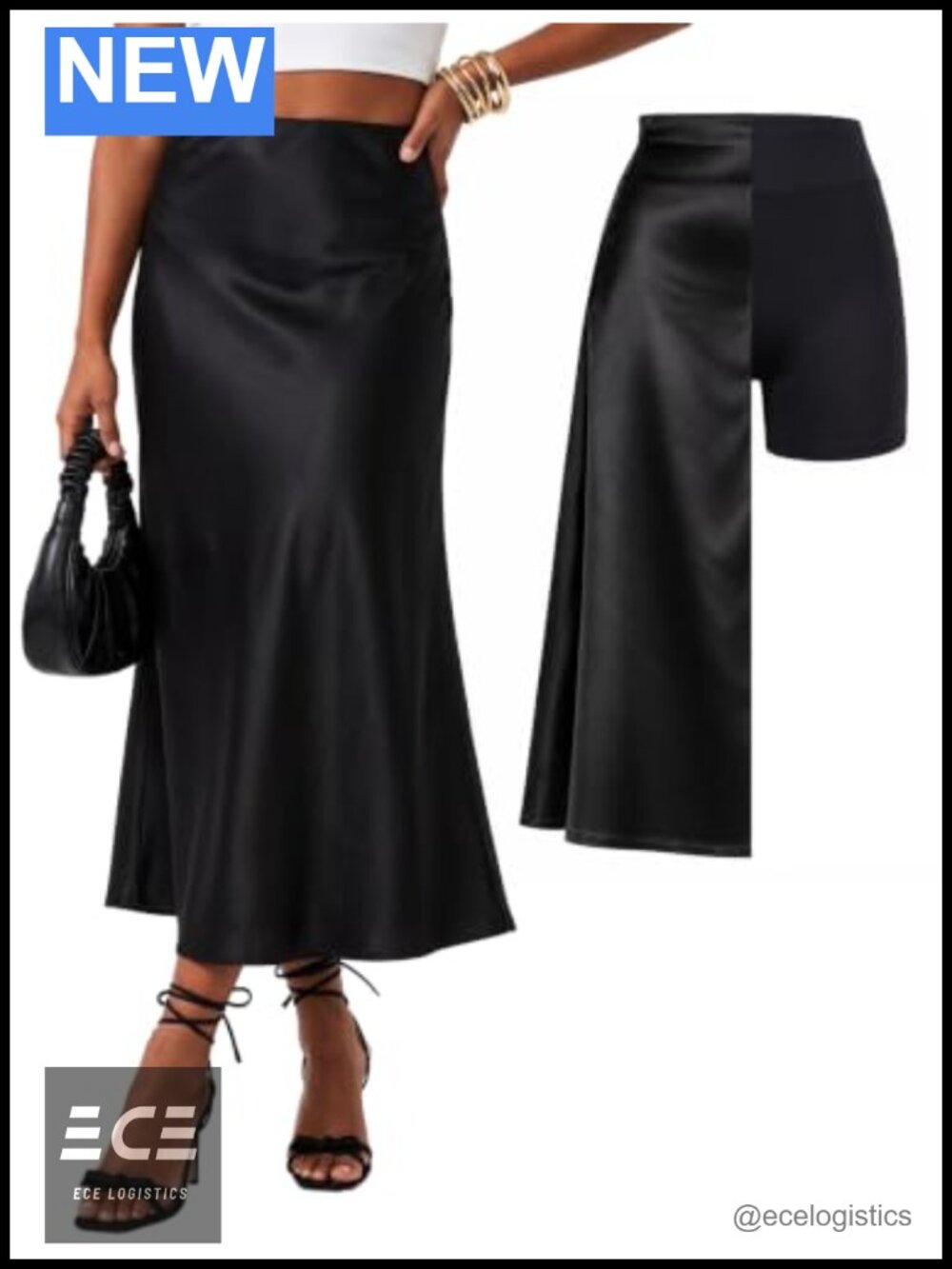 Silk Satin Maxi Skirt High Waisted A-Line Business Casual